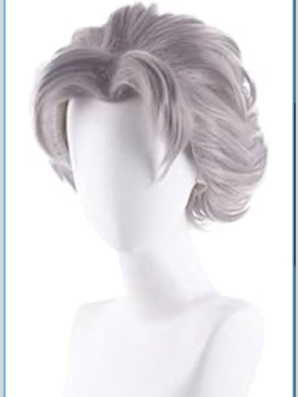 Short Wavy Cosplay Wig, Silver Gray, Synthetic Hair, Layered Style with Curls